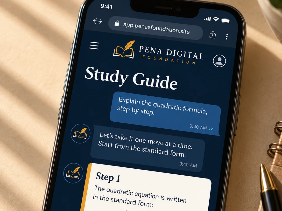 Study Guide conversation explaining a problem step by step inside Pena Study Daily