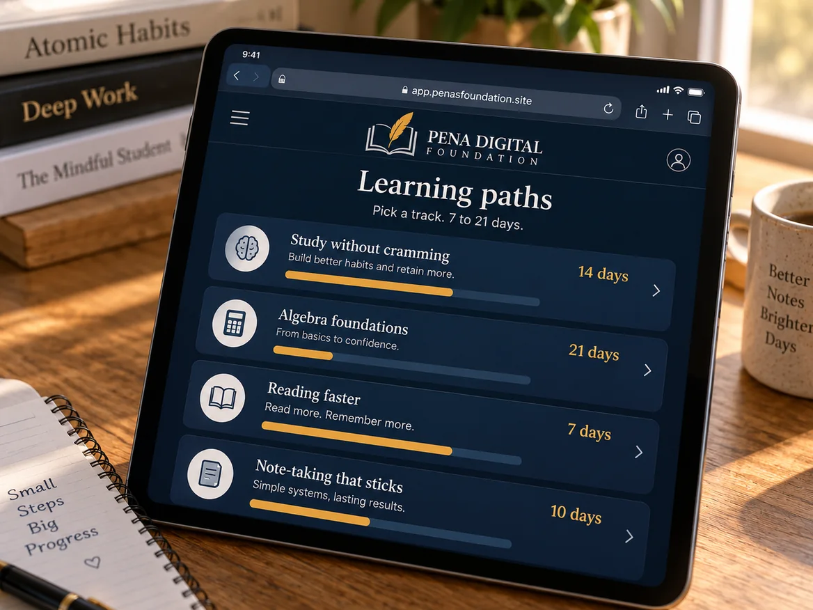 Learning paths with progress bars in Pena Study Daily